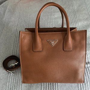 Prada Daino Soft Pebble Leather Tote Bag with Custom Insert.